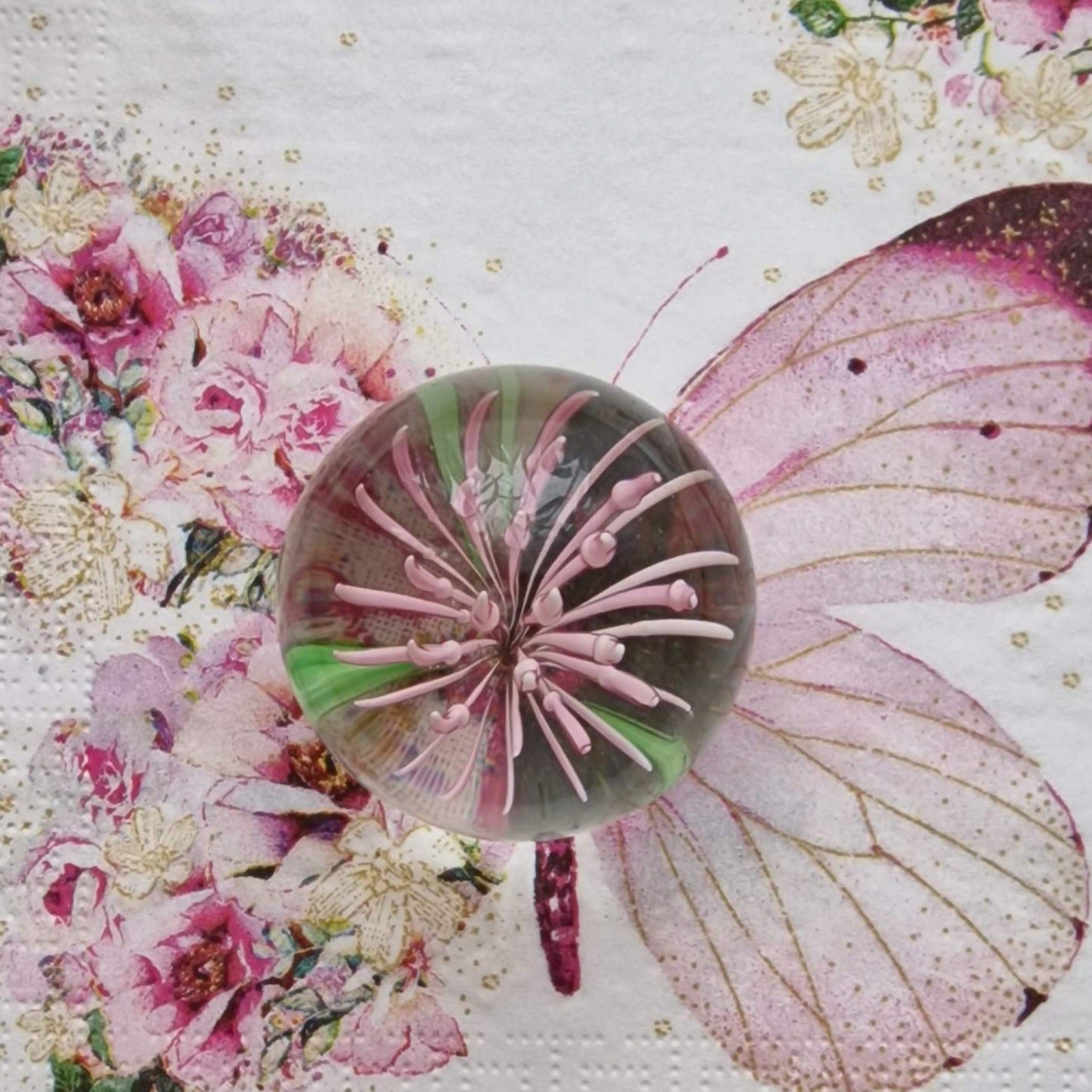 Blown Glass "Pink Flower" Paperweight