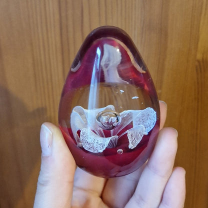 Blown Glass "Pearl Flower" Egg Paperweight
