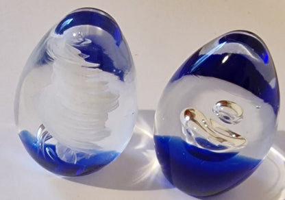 Blown Glass Cobalt Blue Pair Egg Paperweights
