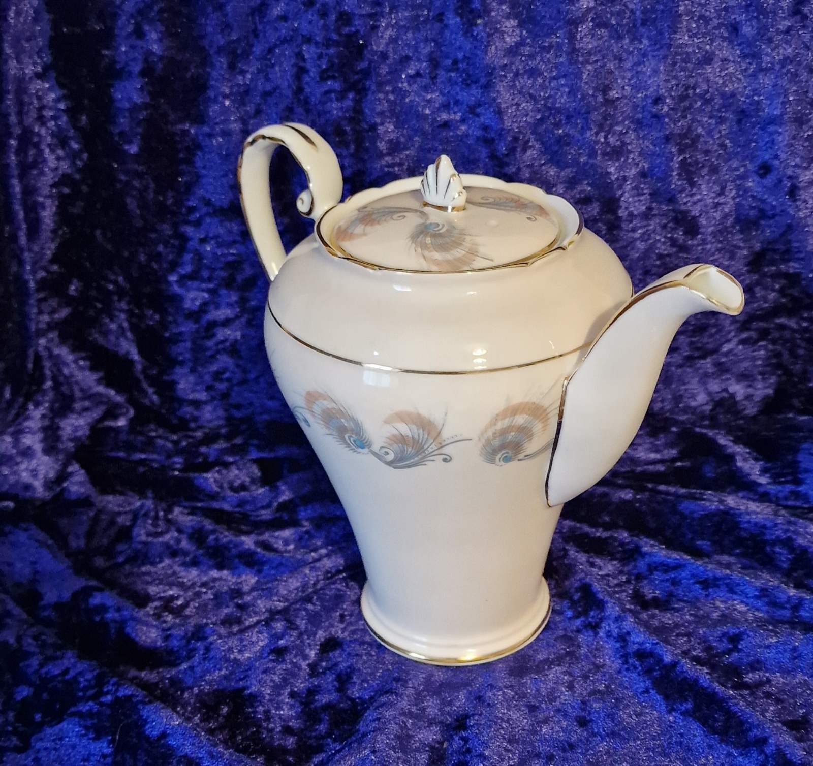 Elegant white teapot with gold trim, Vintage Aynsley Tibet Pattern English bone china.