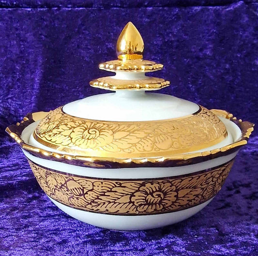 Thai Porcelain Benjarong Gold Lidded Dish