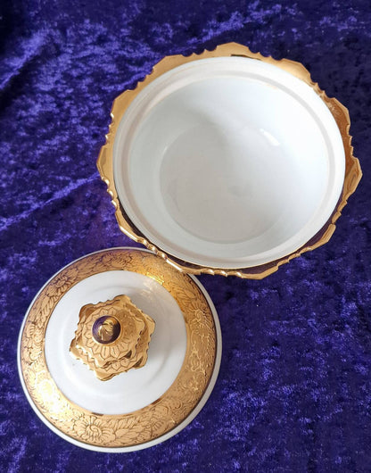 Thai Porcelain Benjarong Gold Lidded Dish