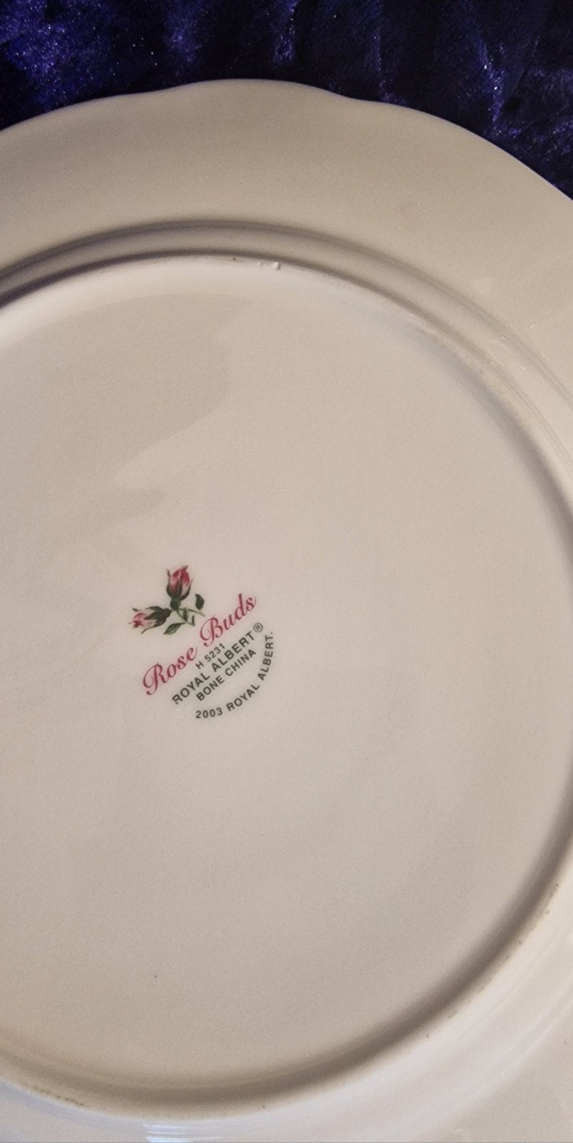Charming Royal Albert 2004 Rose Buds plates adorned with pink roses, suitable for cake or side portions