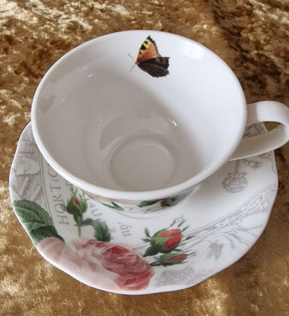  Cup and saucer with butterfly design, Royal Worcester RHS Roses - Tea Cup and Saucer