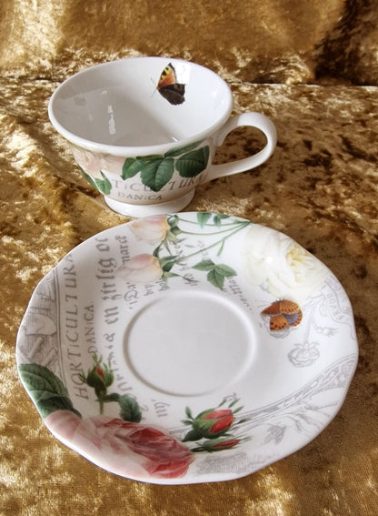  Cup and saucer with butterfly design, Royal Worcester RHS Roses - Tea Cup and Saucer