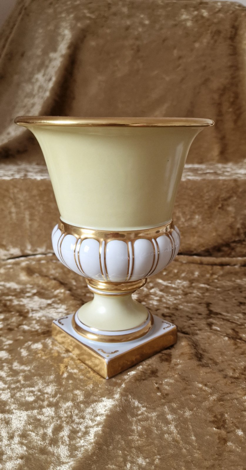 Artibus Portugal Porcelain Urn Vase Cream and White Matte Gold Portugal Signed HTF