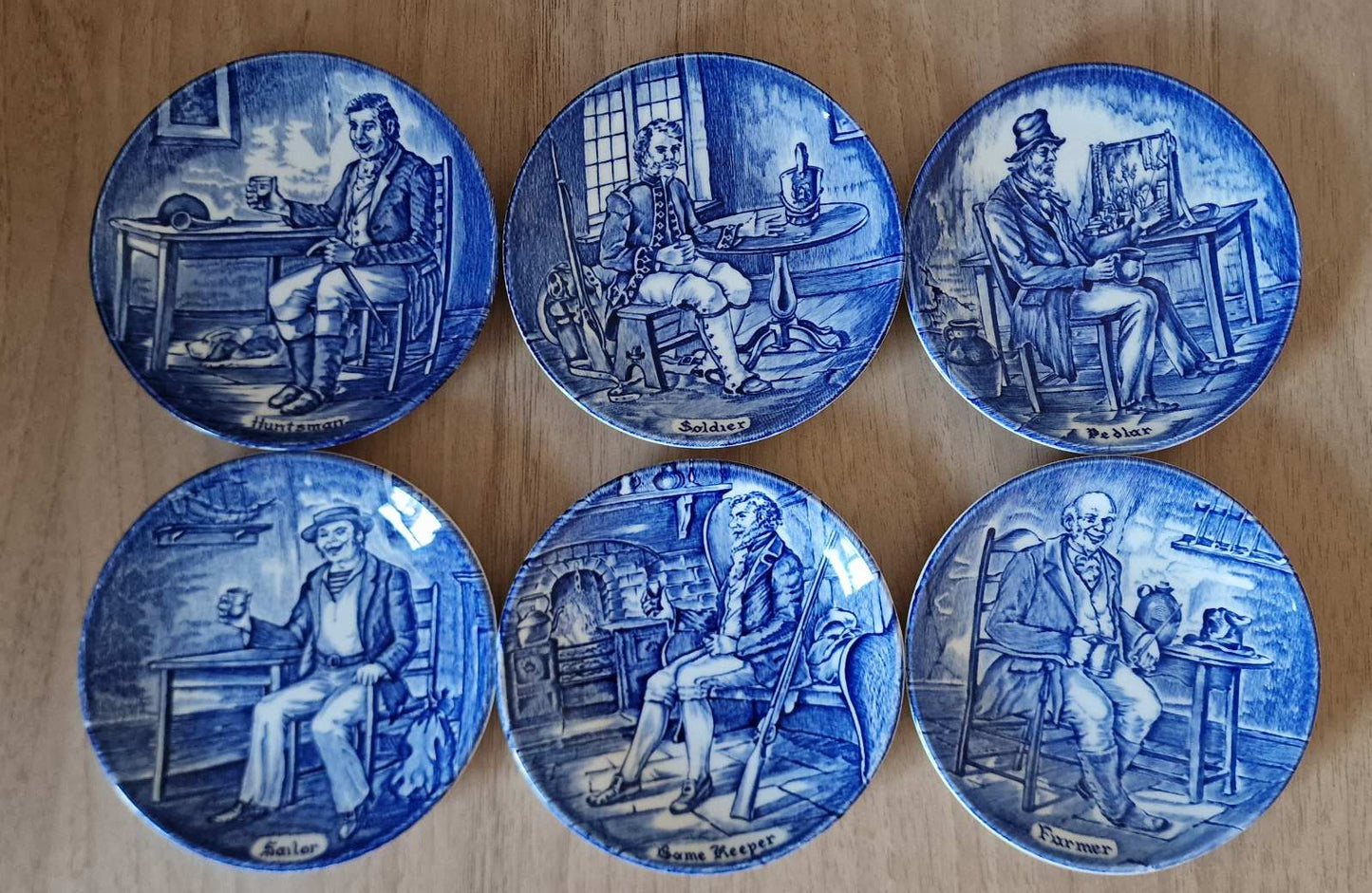 Enoch Wedgwood, Set of Six, Flow Blue Small Tradesmen Plates