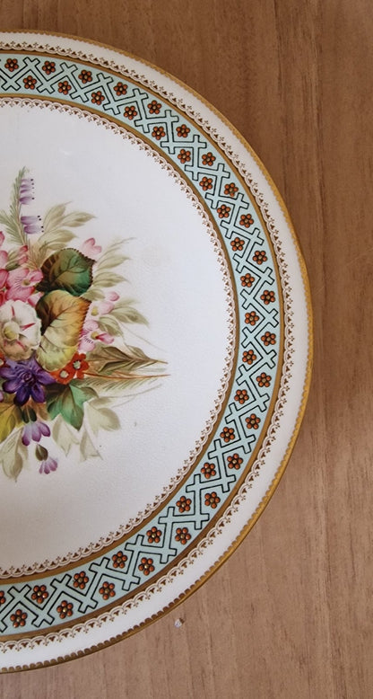 Royal Worcester Hand Painted Comport Footed Cabinet Plate, c.1882