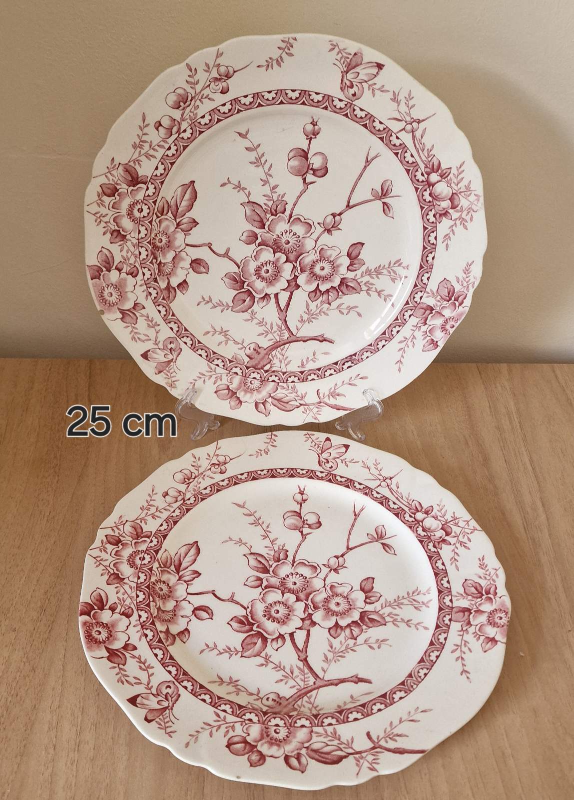 Pair of Antique Alfred Meakin Pink Transferware “Medway Decor” Pattern Dinner Plates