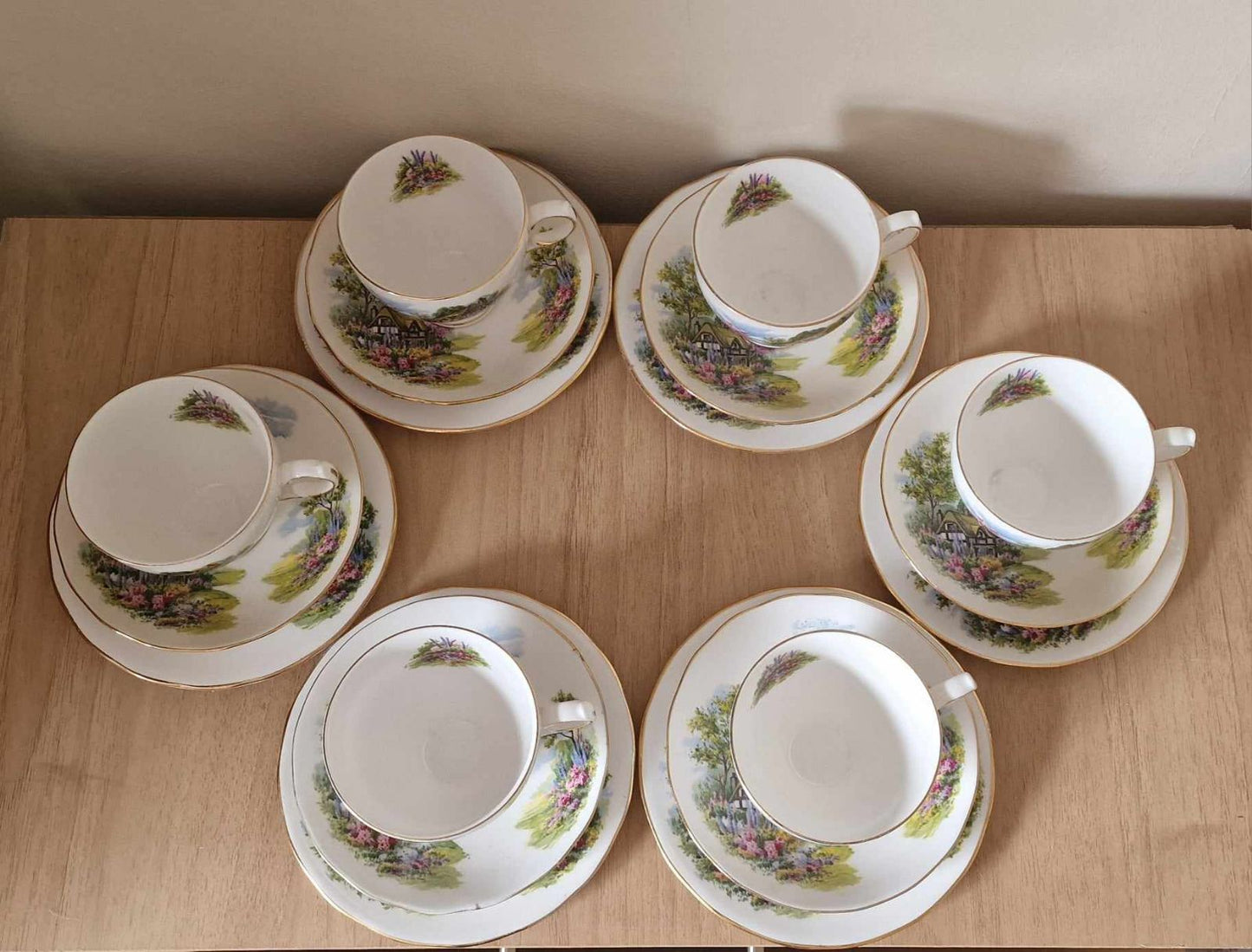 Royal Vale English Cottage Trios Pattern 7382, Bone China Teat Set for 6