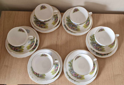 Royal Vale English Cottage Trios Pattern 7382, Bone China Teat Set for 6