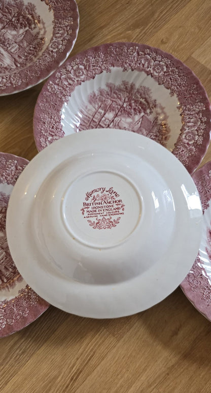 British Anchor Pink "Memory Lane" Collectable Deep Plates, c.1950s