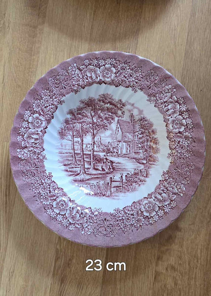 British Anchor Pink "Memory Lane" Collectable Deep Plates, c.1950s