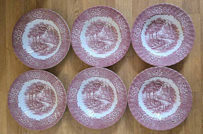 British Anchor Pink "Memory Lane" Collectable Deep Plates, c.1950s